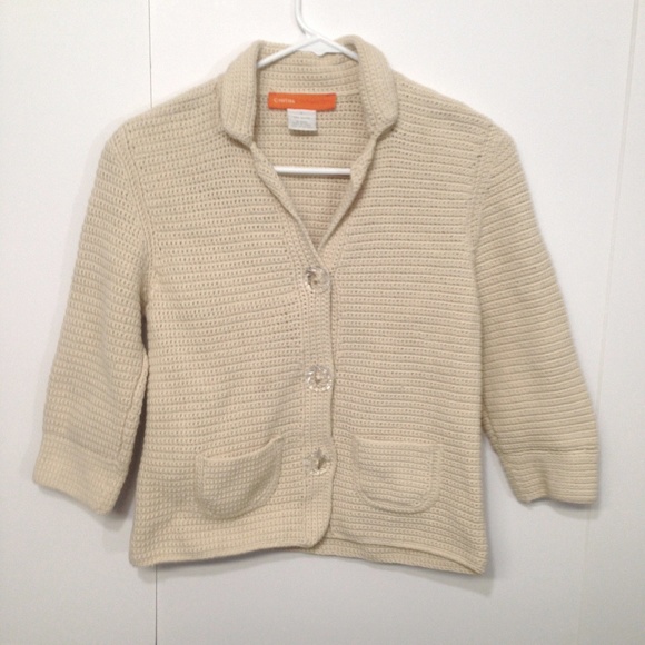 Cynthia Steffe Knitted 3/4 Sleeve Cropped Cardigan in Oatmeal Color - Picture 5 of 8